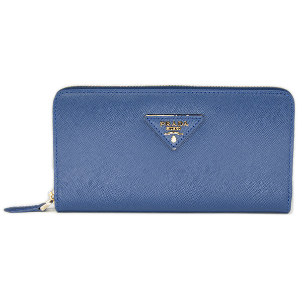 Prada Saffiano Leather Metallic Gold Organizer Wallet 1M0506 Blue (BALTICO)