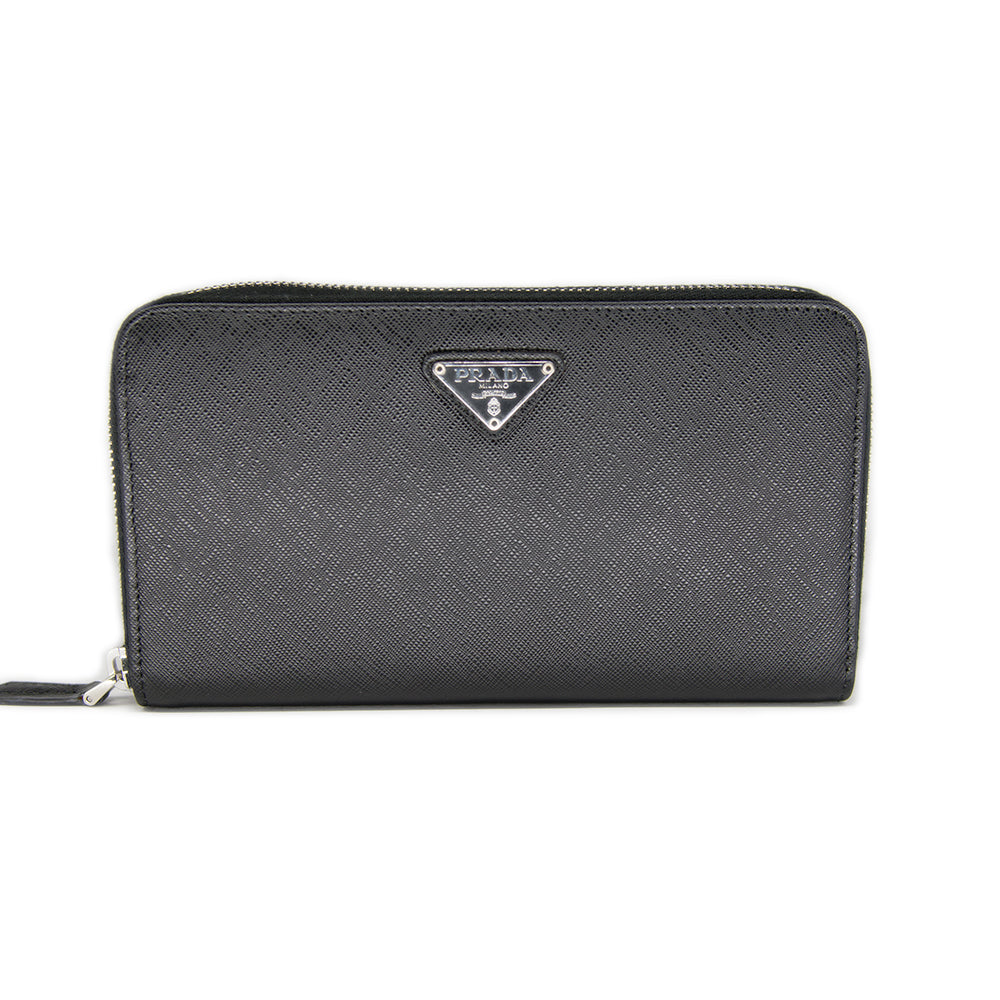 Prada BLACK Zip Around Saffiano Wallet M0506A - Black