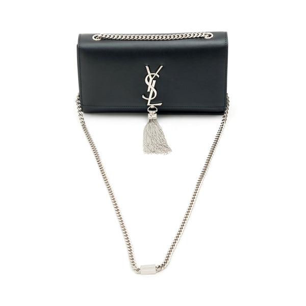 Saint Laurent Medium Kate Tassel Shoulder Bag Black with Silver