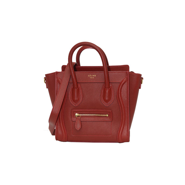 Céline NANO Luggage Red In smooth Calf Leather  Tote Bag