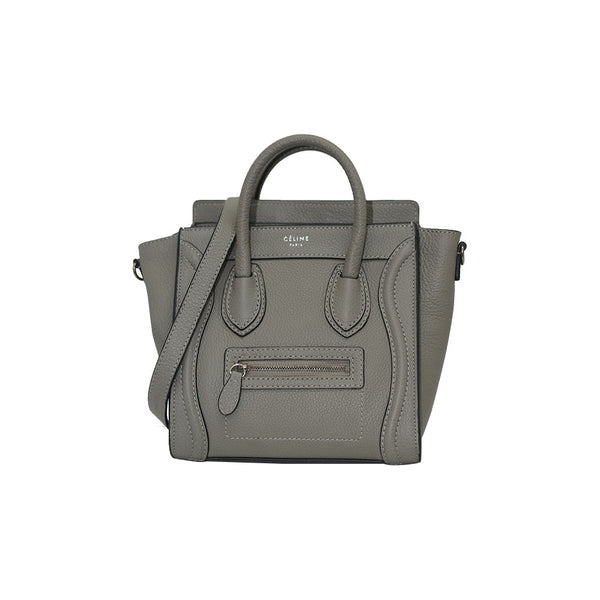 Céline NANO Luggage Gray/ Black Trim In Pebble Calf Leather Tote Bag