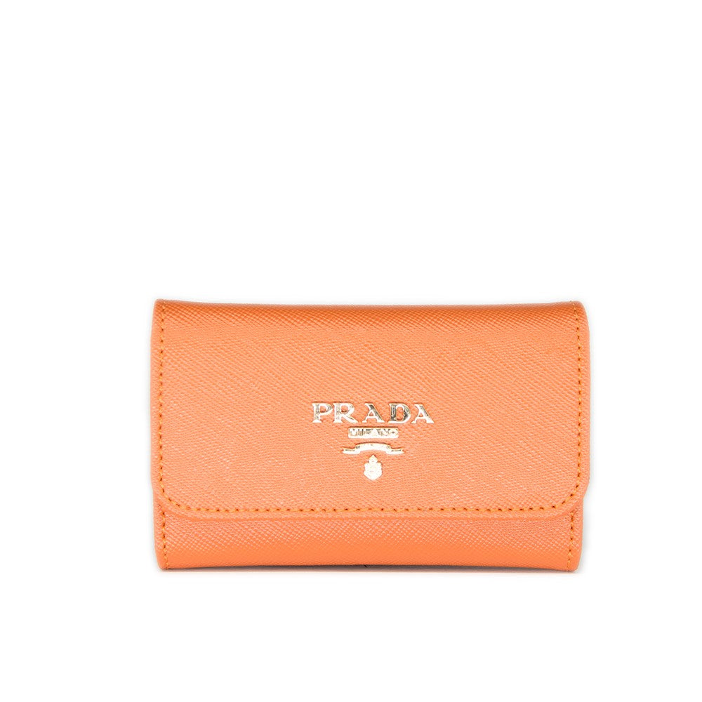 PRADA Orange Saffiano Leather Wallet Key Chain - The Purse Ladies