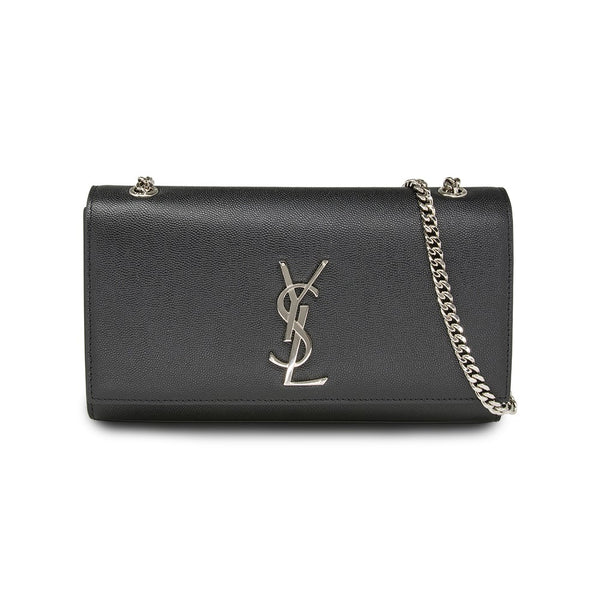 Saint Laurent Mediun Kate Shoulder Bag Grain Du Poudre Leather Black with Silver