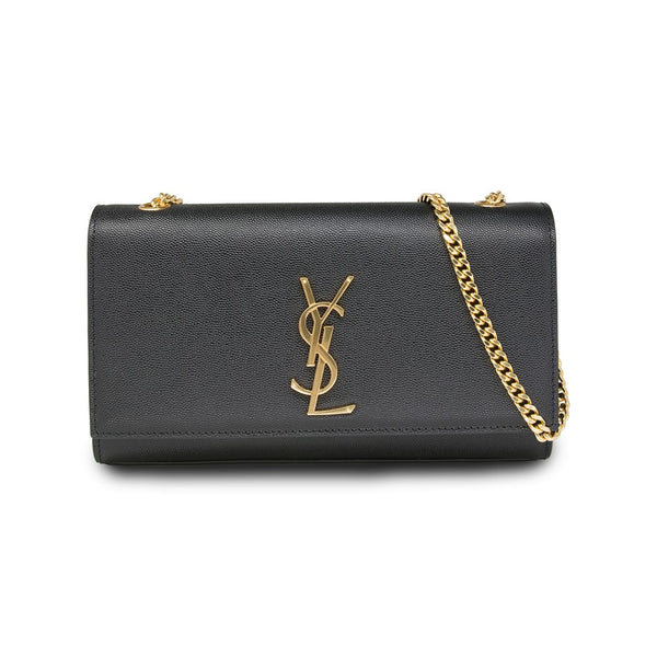 Saint Laurent Mediun Kate Shoulder Bag Grain Du Poudre Leather Black with Gold